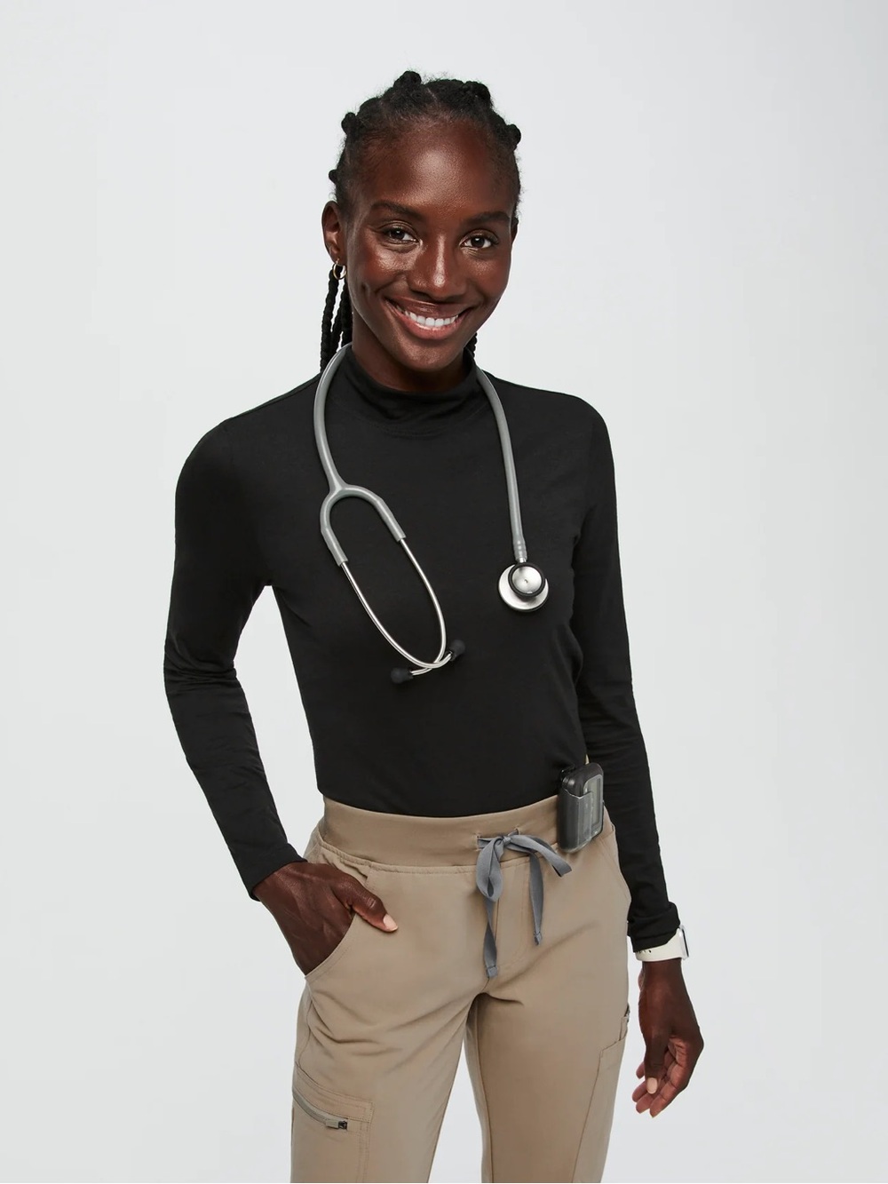Figs Woman’s Black Mock Neck Long-Sleeve